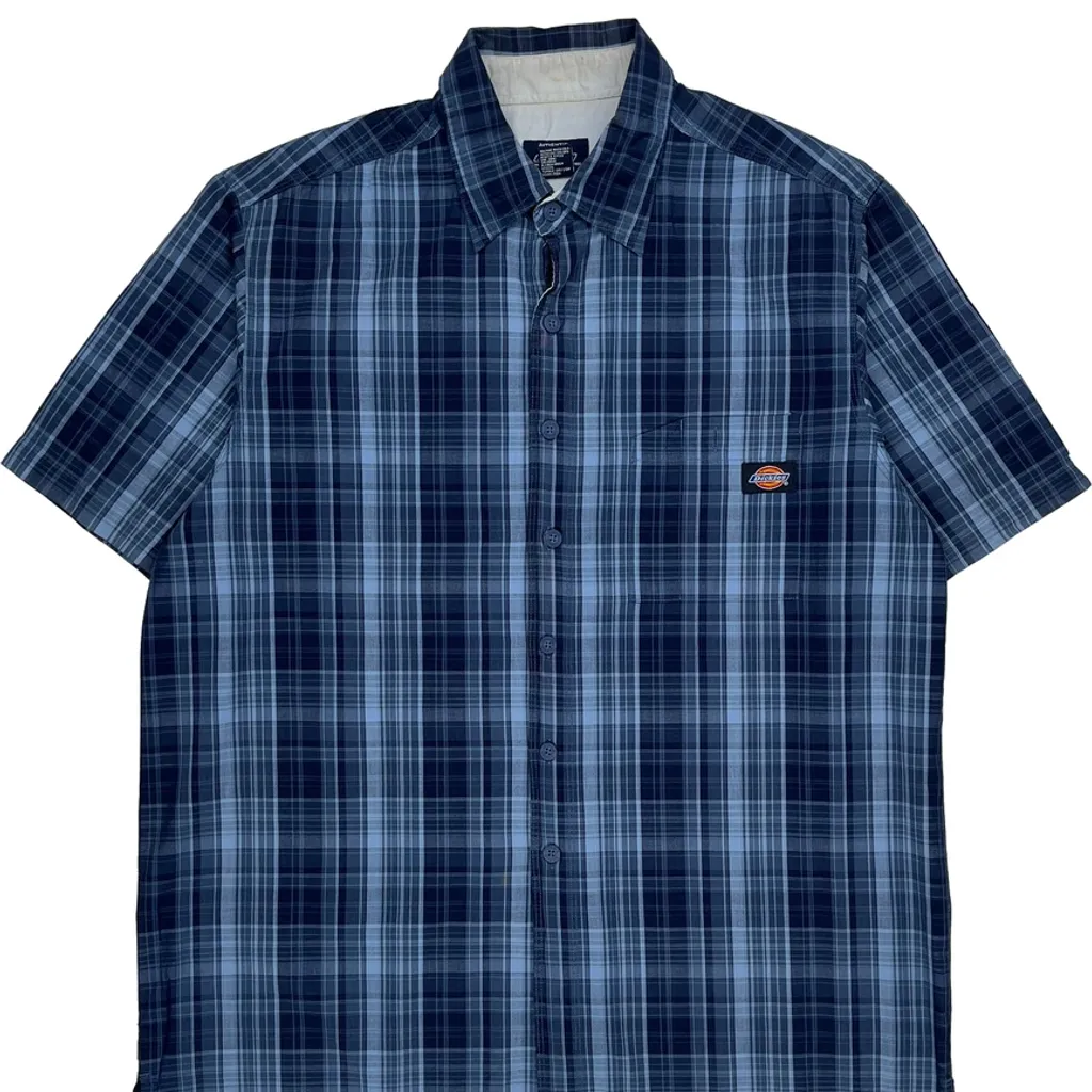 Dickies Checked Short Sleeve Shirt - Large Blue Cotton - Image 5