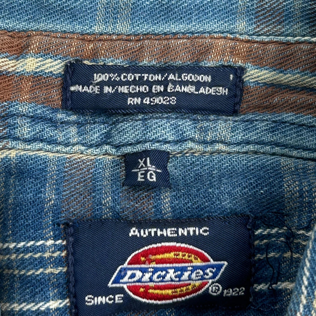 Dickies Checked Short Sleeve Shirt - XL Blue Cotton - Image 3