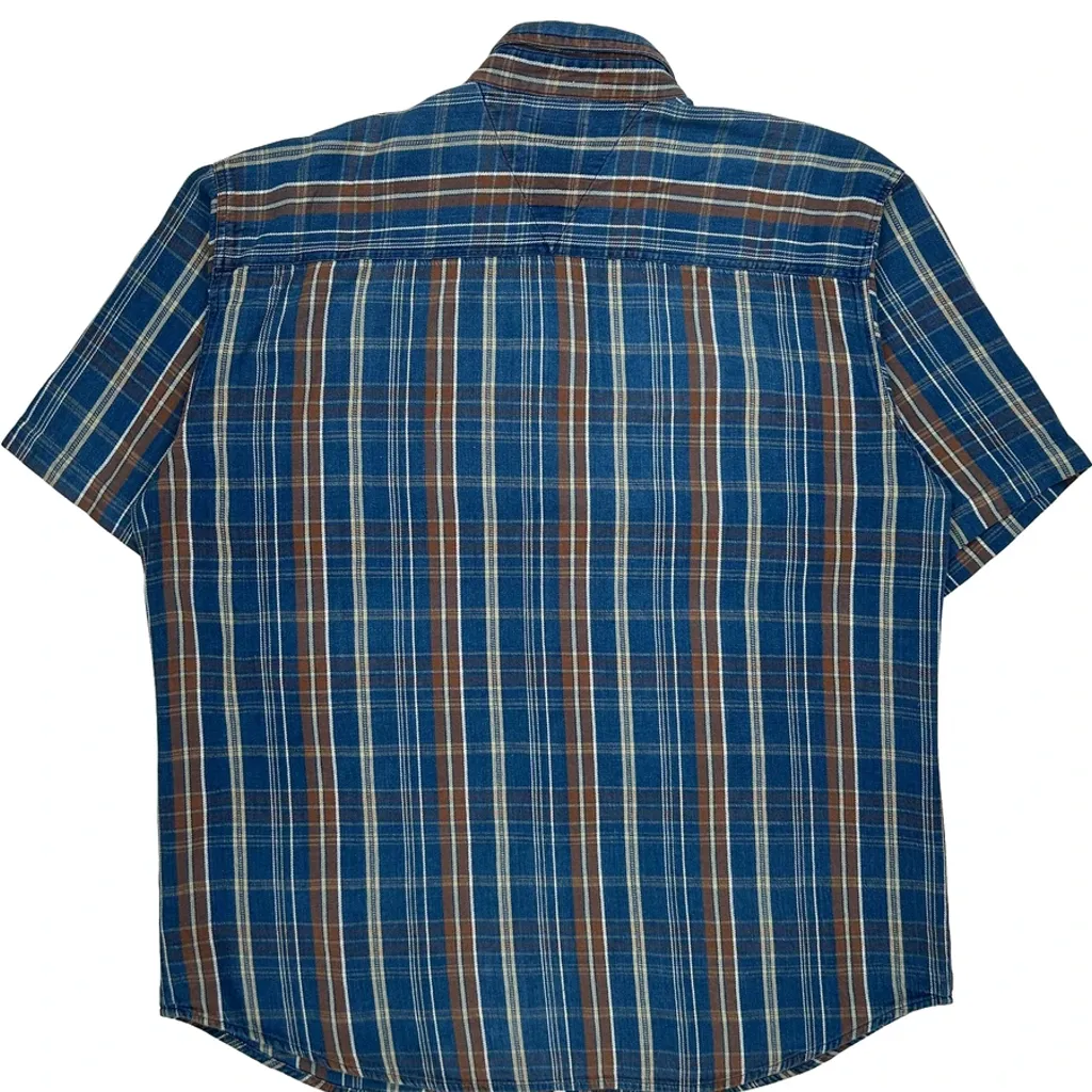 Dickies Checked Short Sleeve Shirt - XL Blue Cotton - Image 7