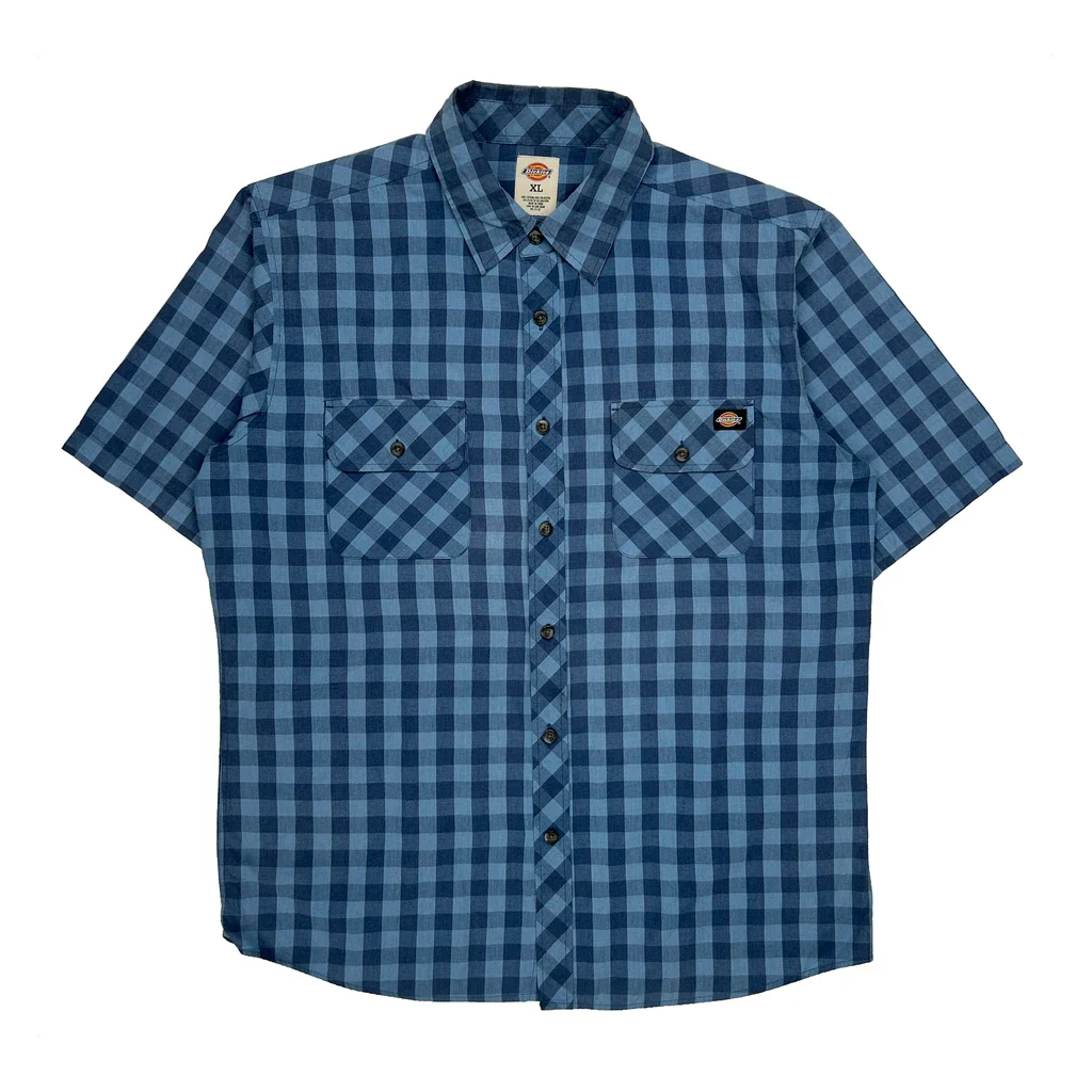 Dickies Checked Short Sleeve Shirt - XL Blue Cotton Blend