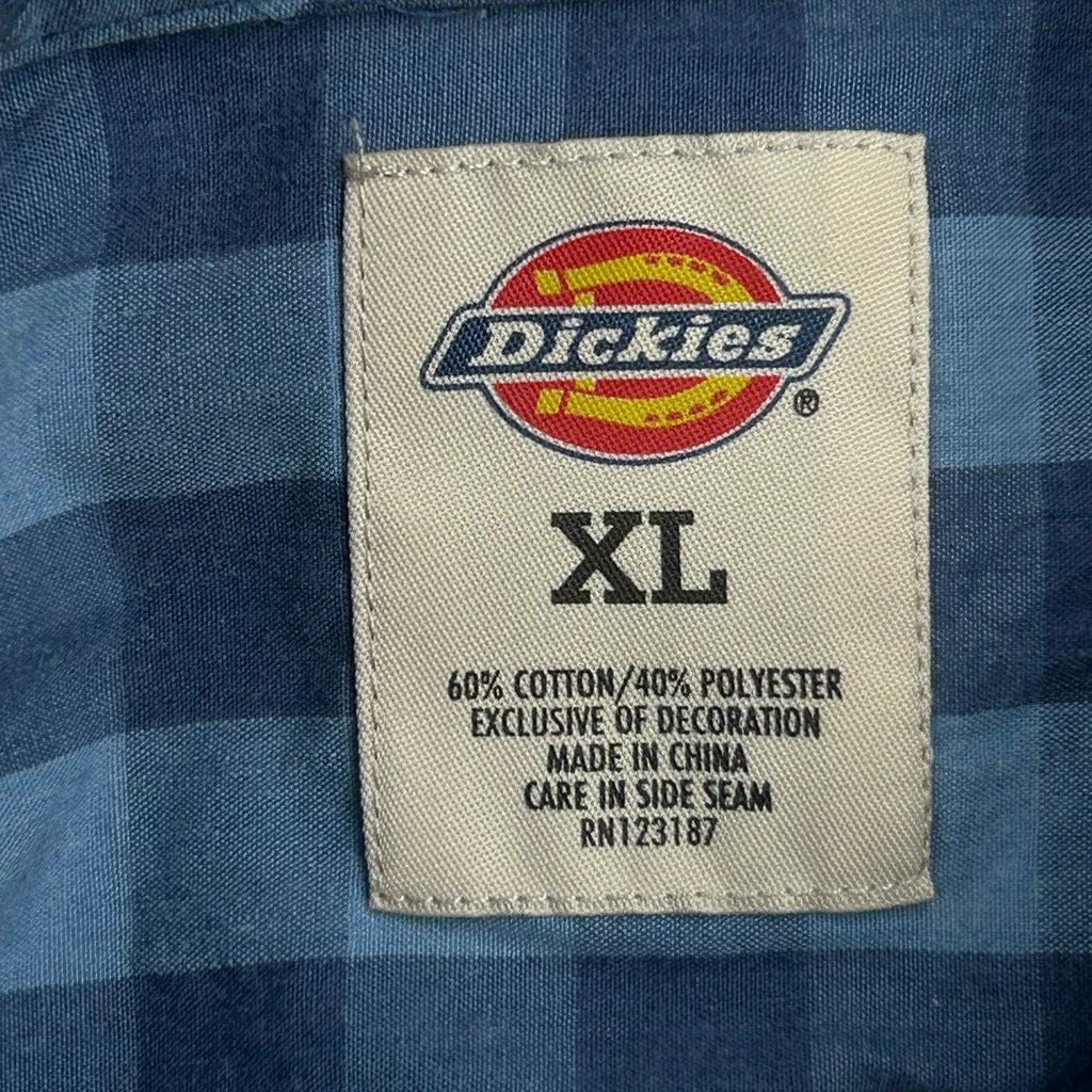 Dickies Checked Short Sleeve Shirt - XL Blue Cotton Blend - Image 3