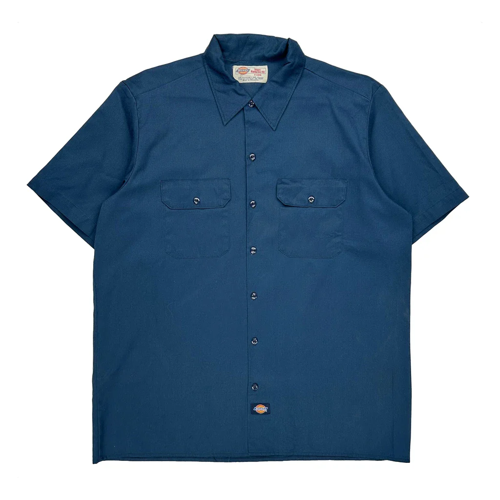 Dickies Short Sleeve Shirt - XL Blue Polyester Blend