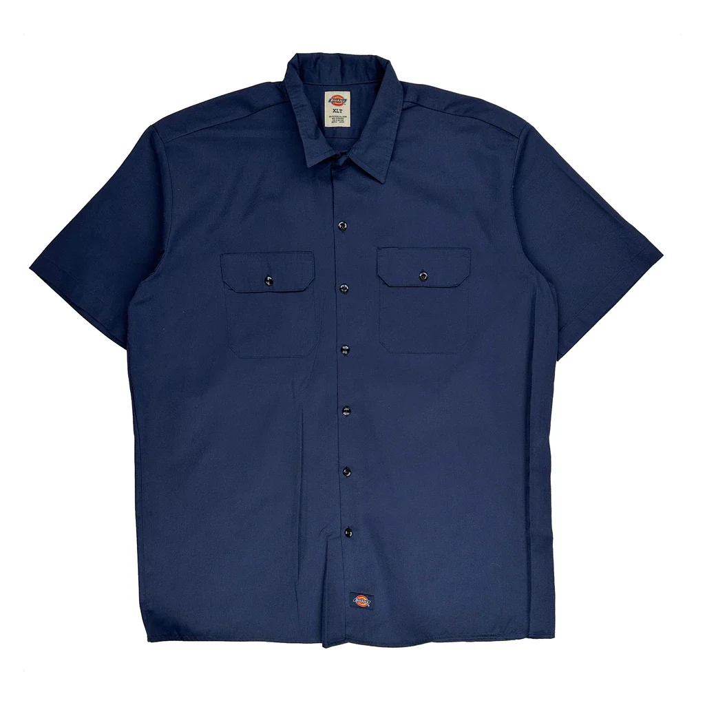 Dickies Tall Short Sleeve Shirt - XL Blue Polyester Blend