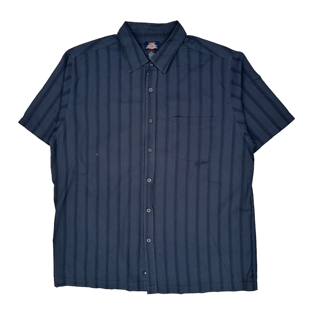 Dickies Striped Short Sleeve Shirt - 2XL Blue Cotton
