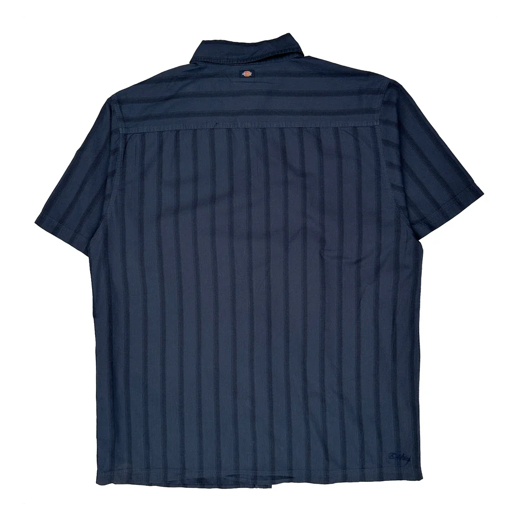 Dickies Striped Short Sleeve Shirt - 2XL Blue Cotton - Image 2