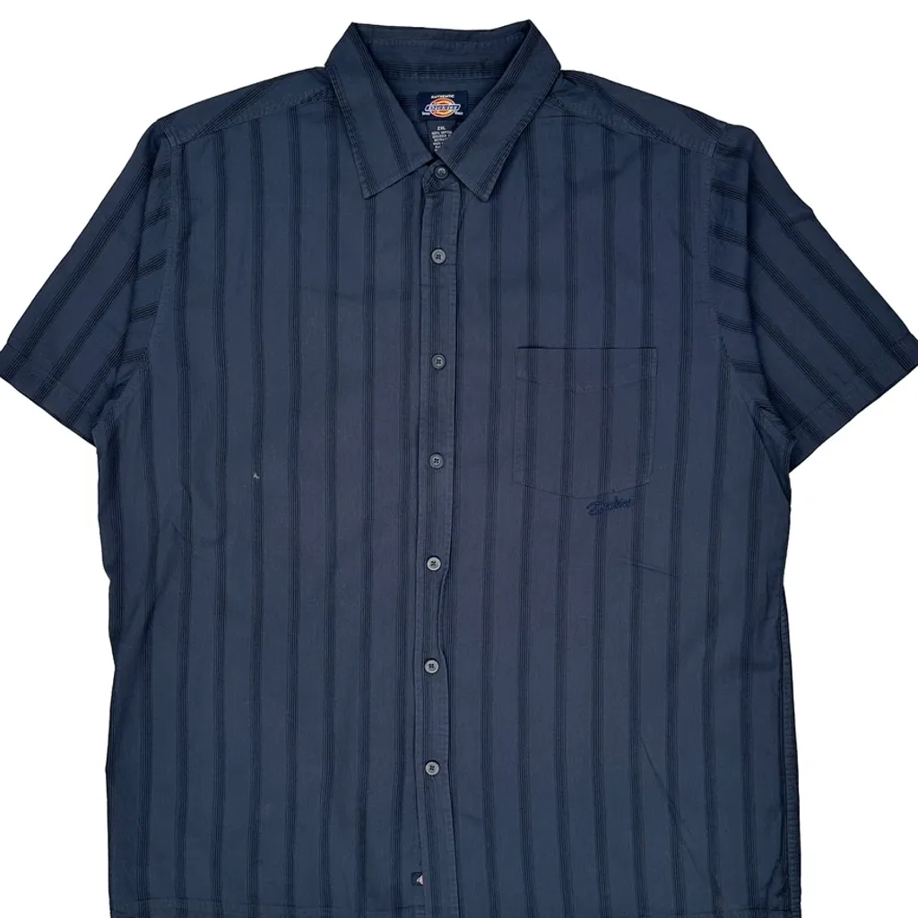 Dickies Striped Short Sleeve Shirt - 2XL Blue Cotton - Image 4