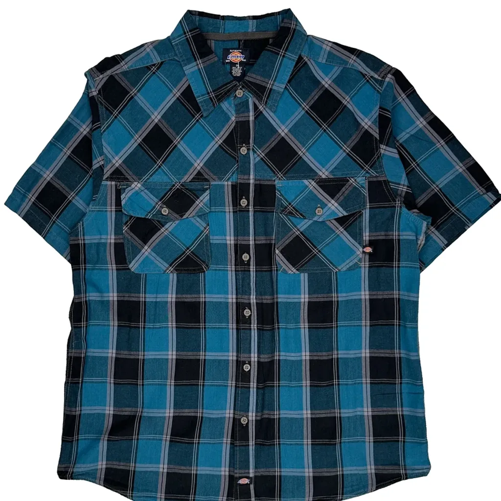Dickies Checked Short Sleeve Shirt - 2XL Blue Cotton - Image 4