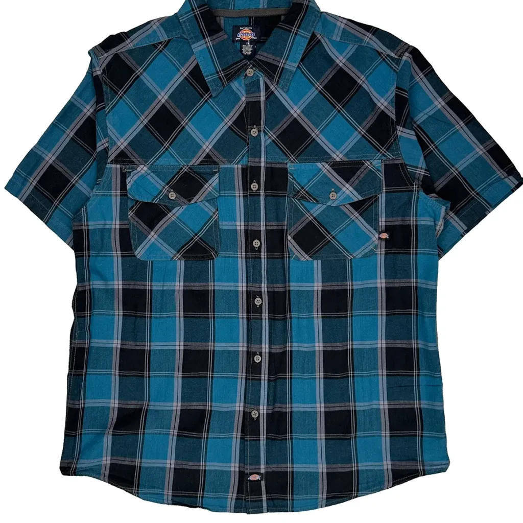 Dickies Checked Short Sleeve Shirt - 2XL Blue Cotton - Image 5