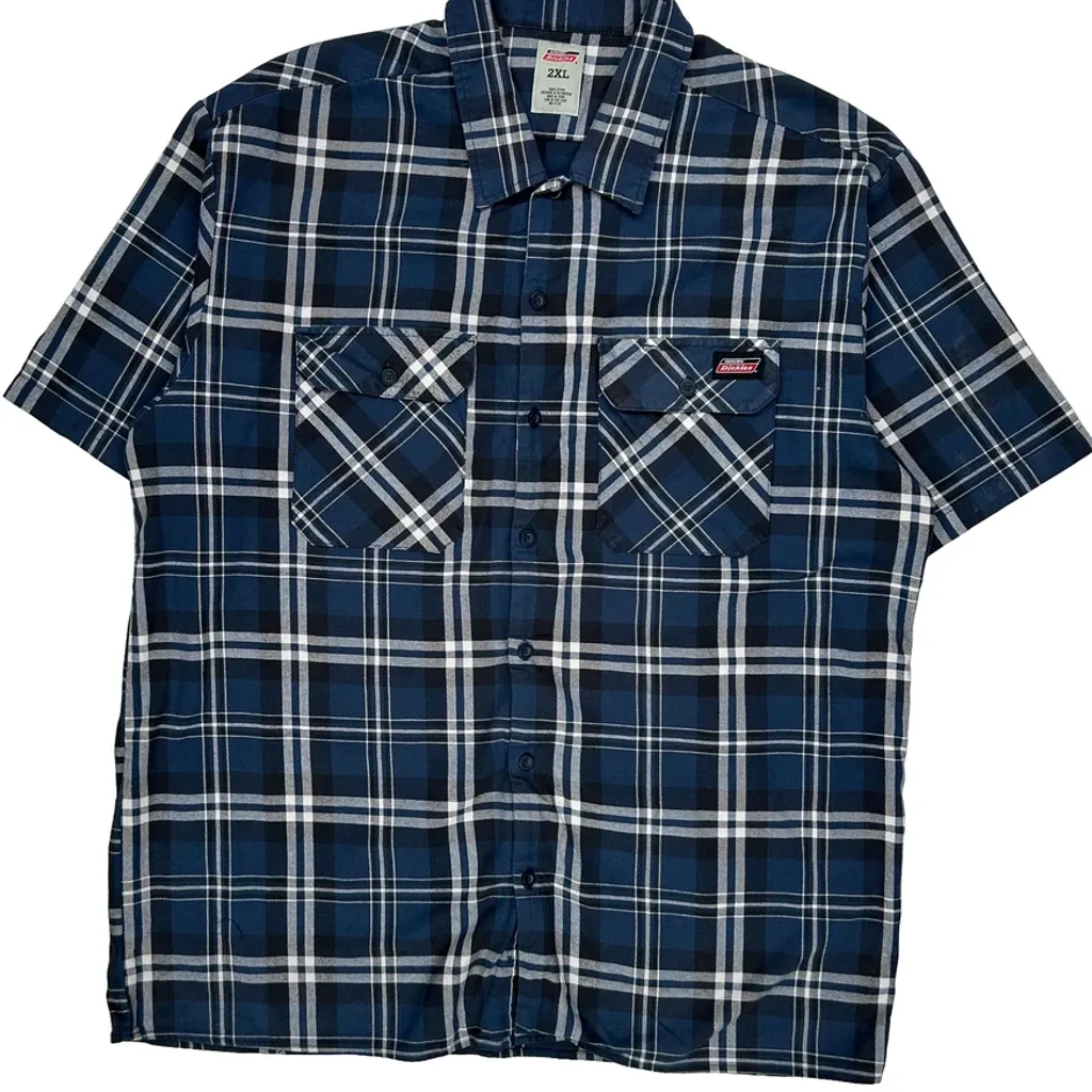 Dickies Checked Short Sleeve Shirt - 2XL Blue Cotton - Image 5