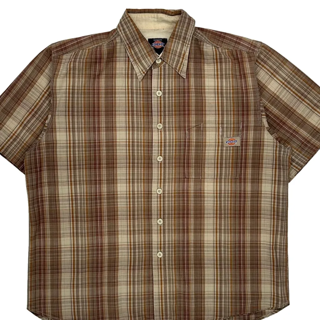 Dickies Checked Short Sleeve Shirt - Large Brown Cotton - Image 4