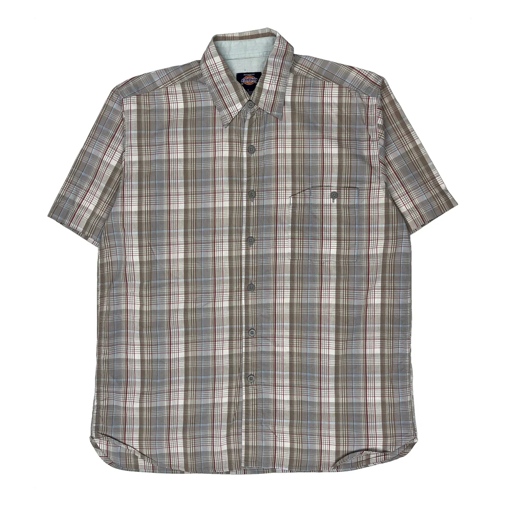 Dickies Checked Short Sleeve Shirt - Large Brown Cotton