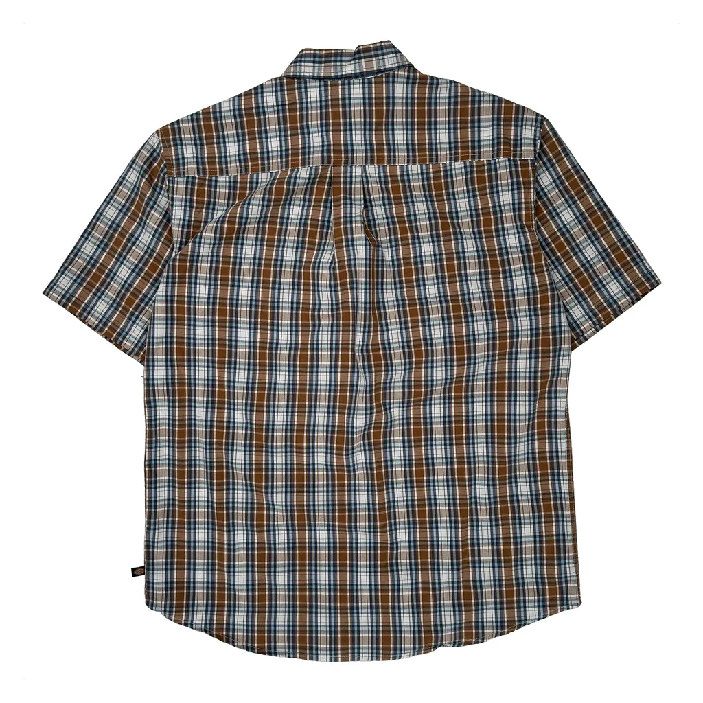 Dickies Checked Short Sleeve Shirt - Medium Brown Cotton - Image 2