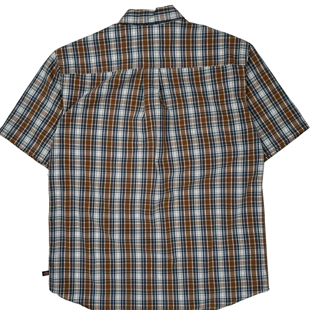 Dickies Checked Short Sleeve Shirt - Medium Brown Cotton - Image 6