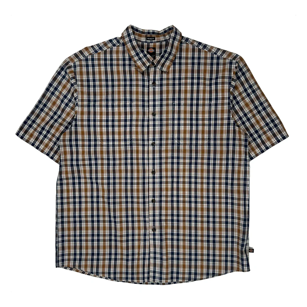 Dickies Checked Short Sleeve Shirt - XL Brown Cotton