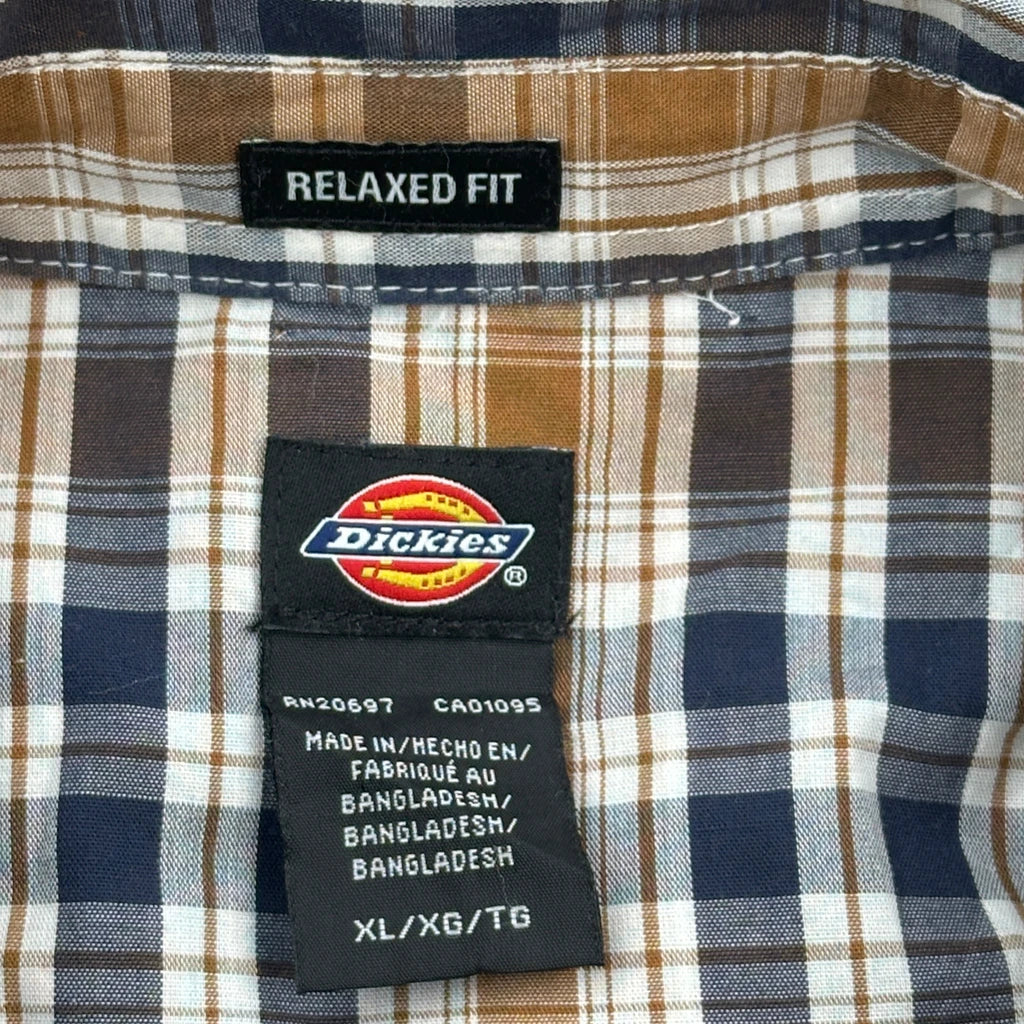 Dickies Checked Short Sleeve Shirt - XL Brown Cotton - Image 3