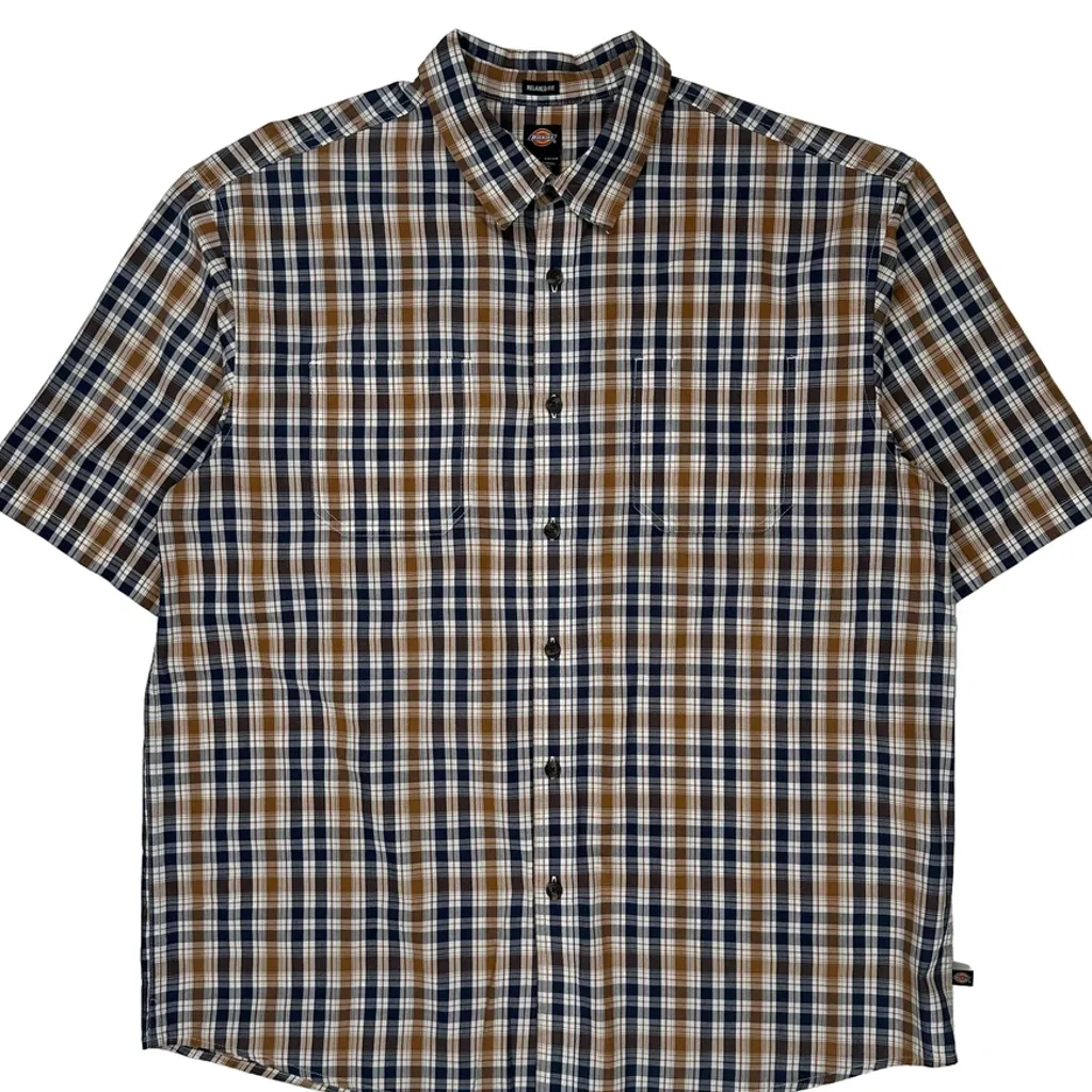 Dickies Checked Short Sleeve Shirt - XL Brown Cotton - Image 4