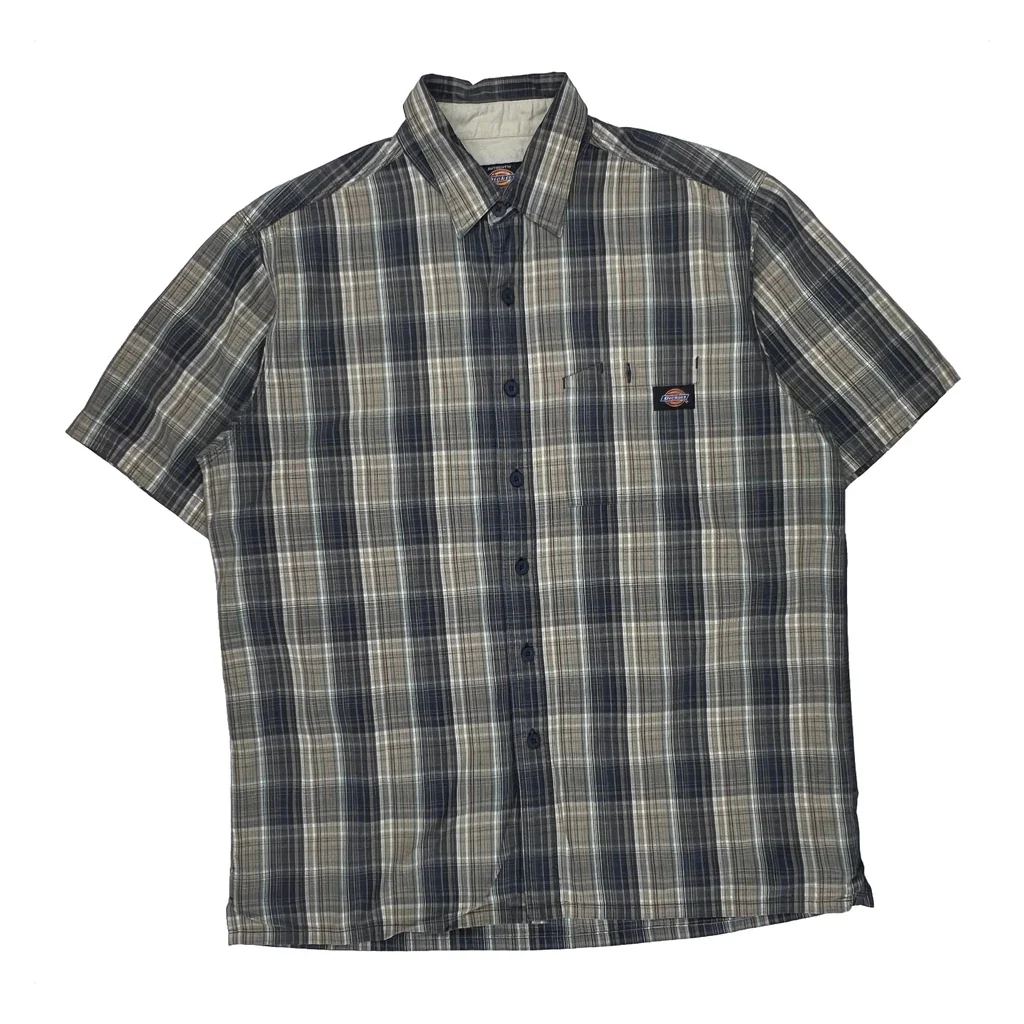 Dickies Checked Short Sleeve Shirt - Large Gray Cotton