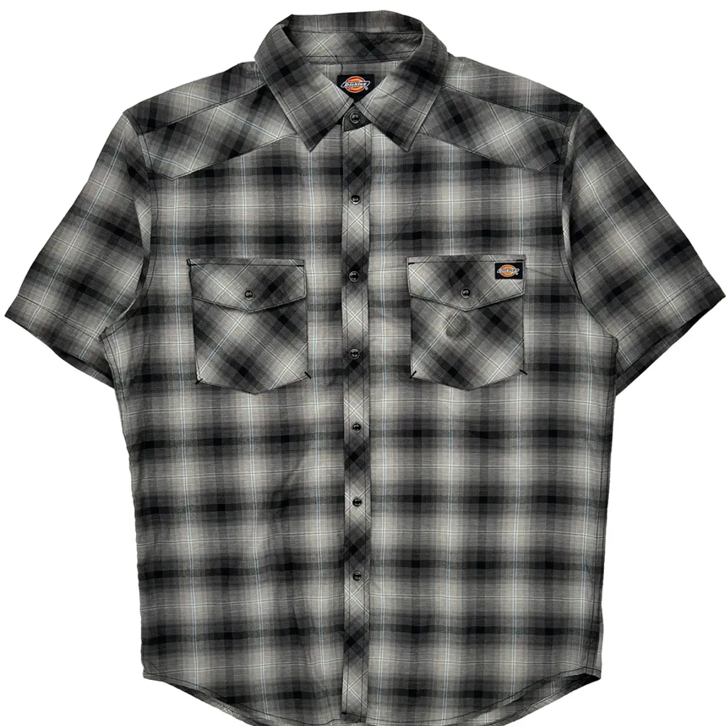 Dickies Checked Short Sleeve Shirt - Medium Gray Cotton Blend - Image 4
