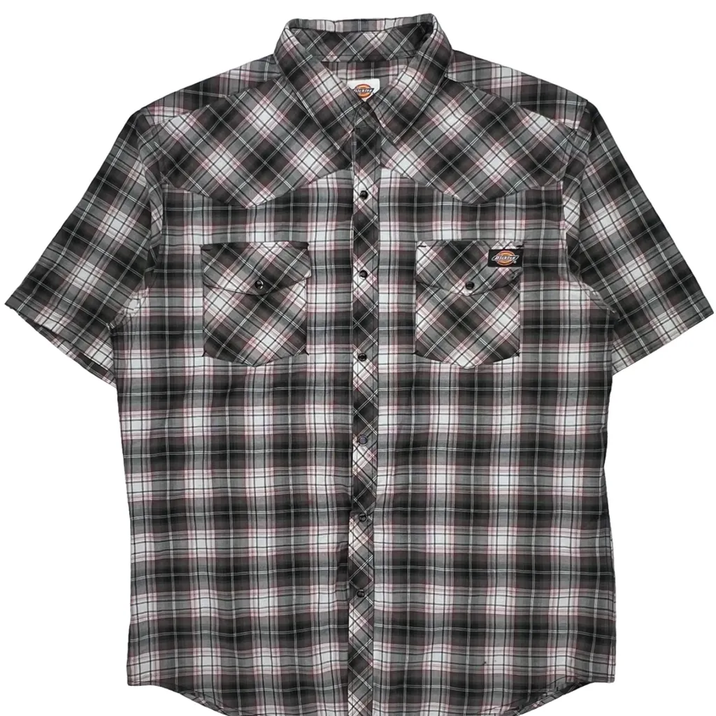 Dickies Checked Short Sleeve Shirt - XL Gray Cotton Blend - Image 5