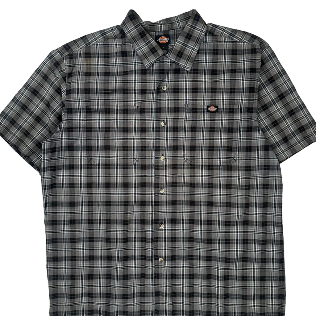 Dickies Checked Short Sleeve Shirt - XL Gray Cotton Blend - Image 4