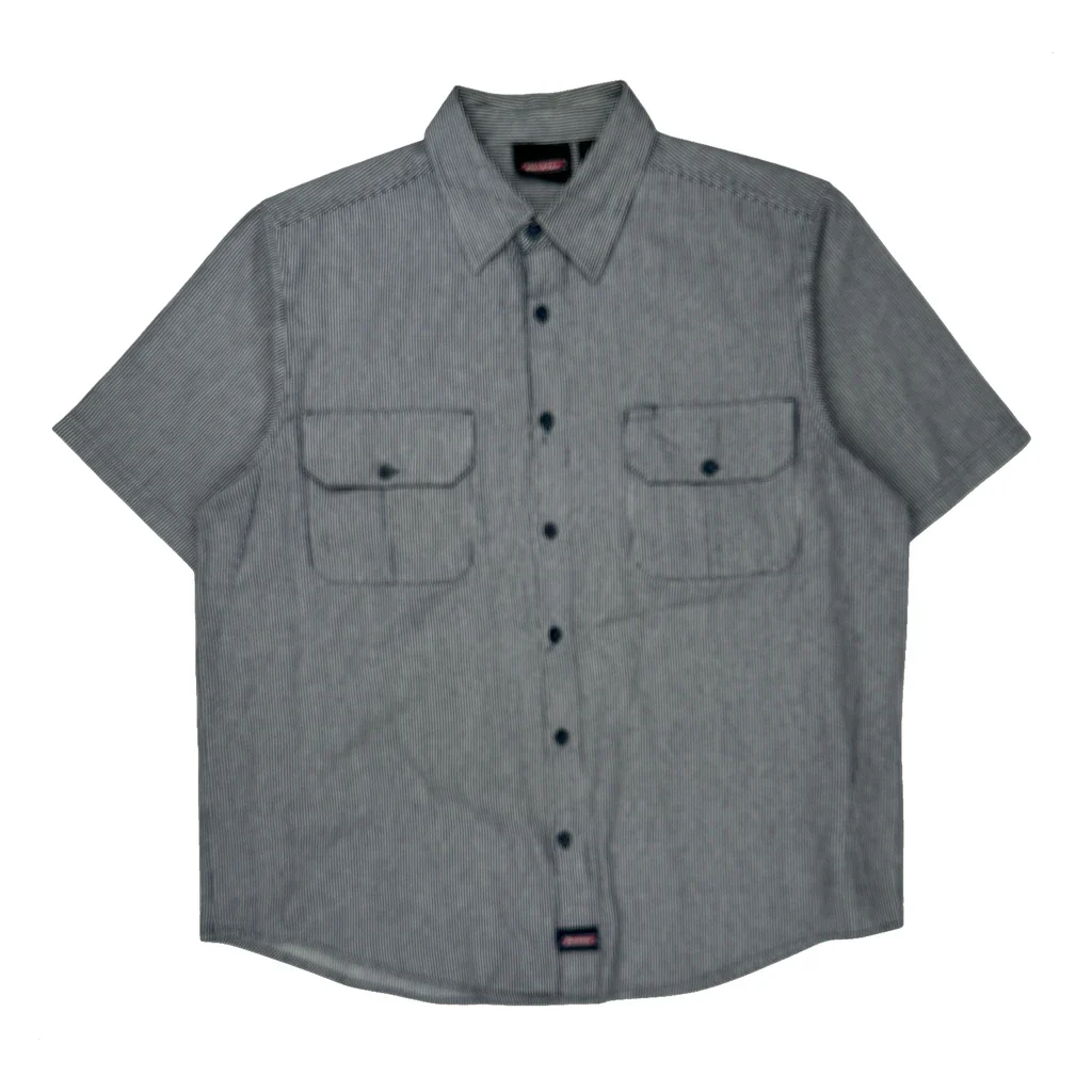 Dickies Striped Short Sleeve Shirt - 2XL Gray Cotton