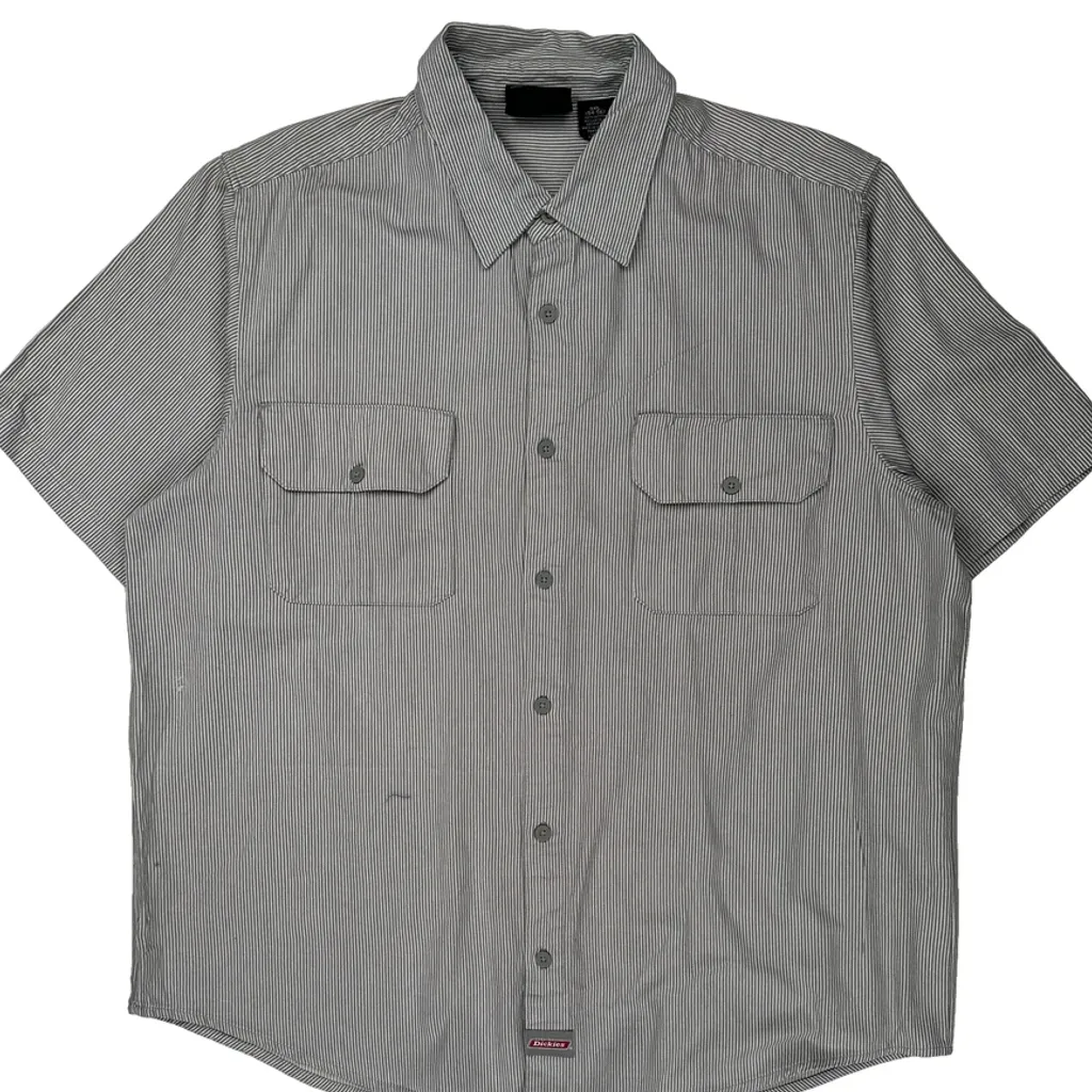 Dickies Striped Short Sleeve Shirt - 3XL Gray Cotton - Image 4