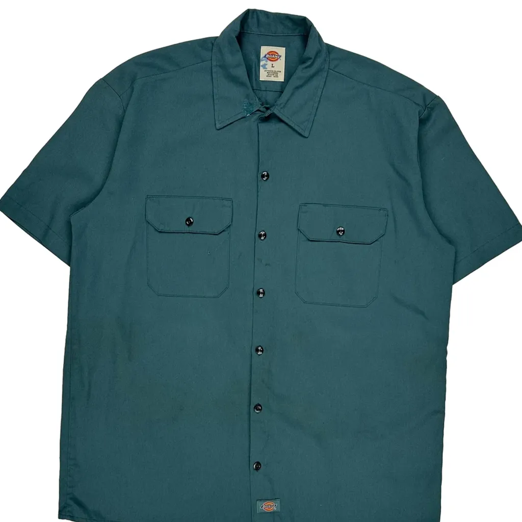 Dickies Short Sleeve Shirt - Large Green Polyester Blend - Image 4