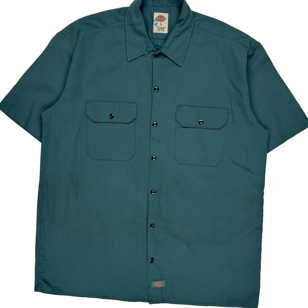 Dickies Short Sleeve Shirt - Large Green Polyester Blend - Image 5