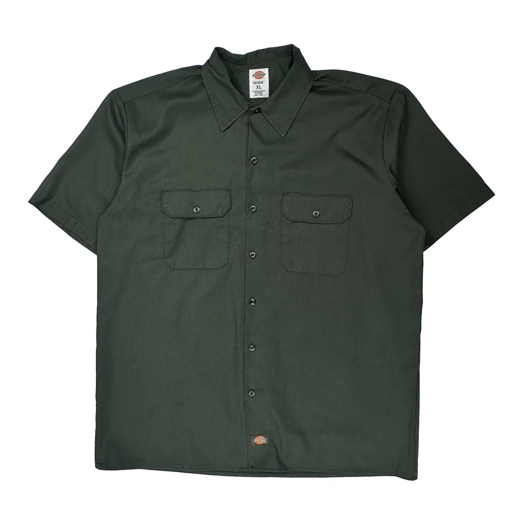 Dickies Short Sleeve Shirt - XL Green Polyester Blend