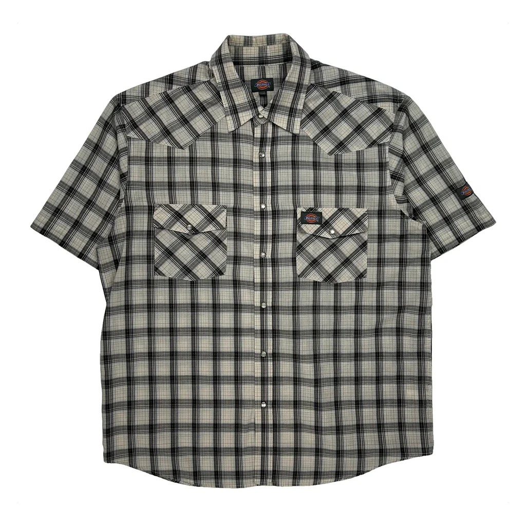 Dickies Checked Short Sleeve Shirt - Large Grey Cotton