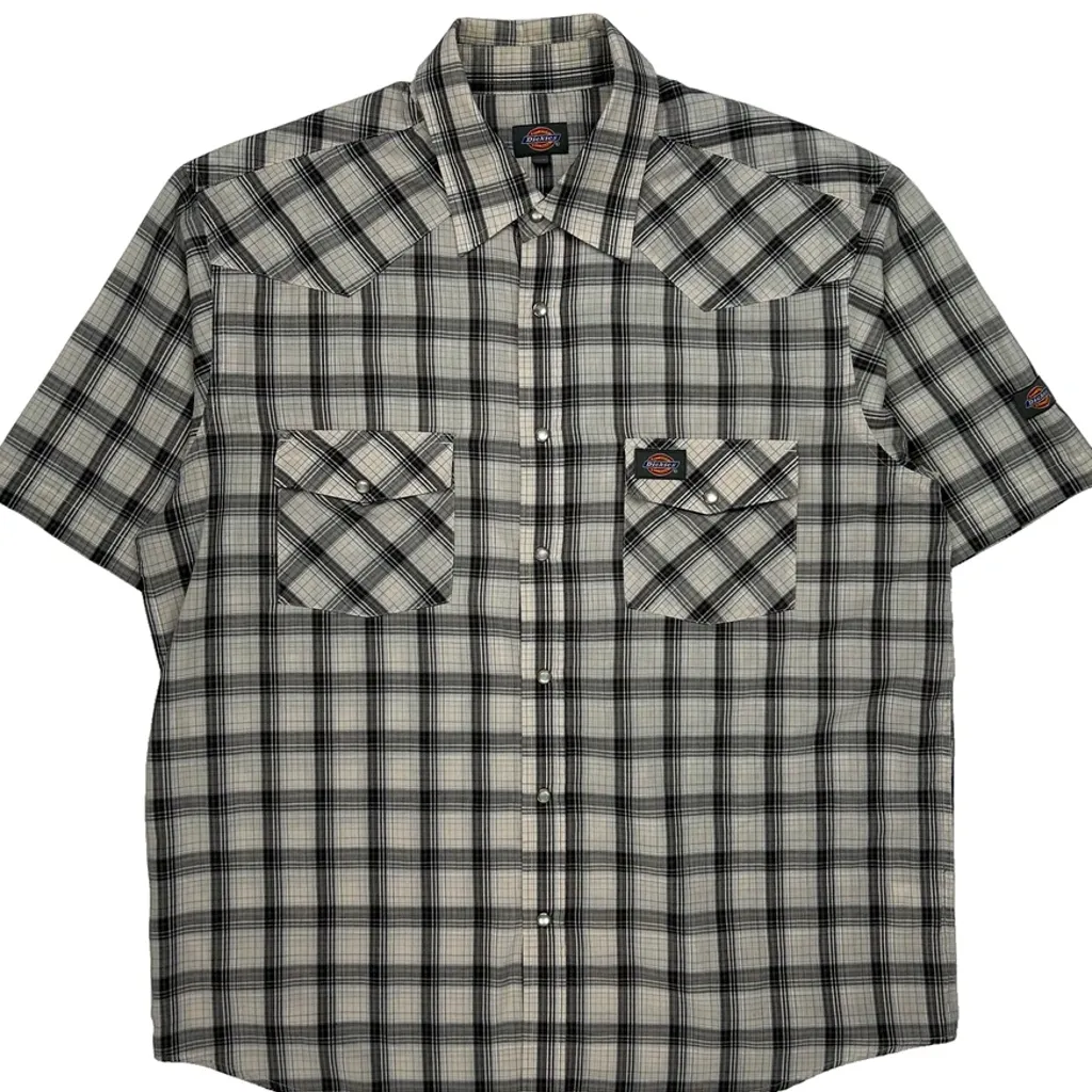 Dickies Checked Short Sleeve Shirt - Large Grey Cotton - Image 5