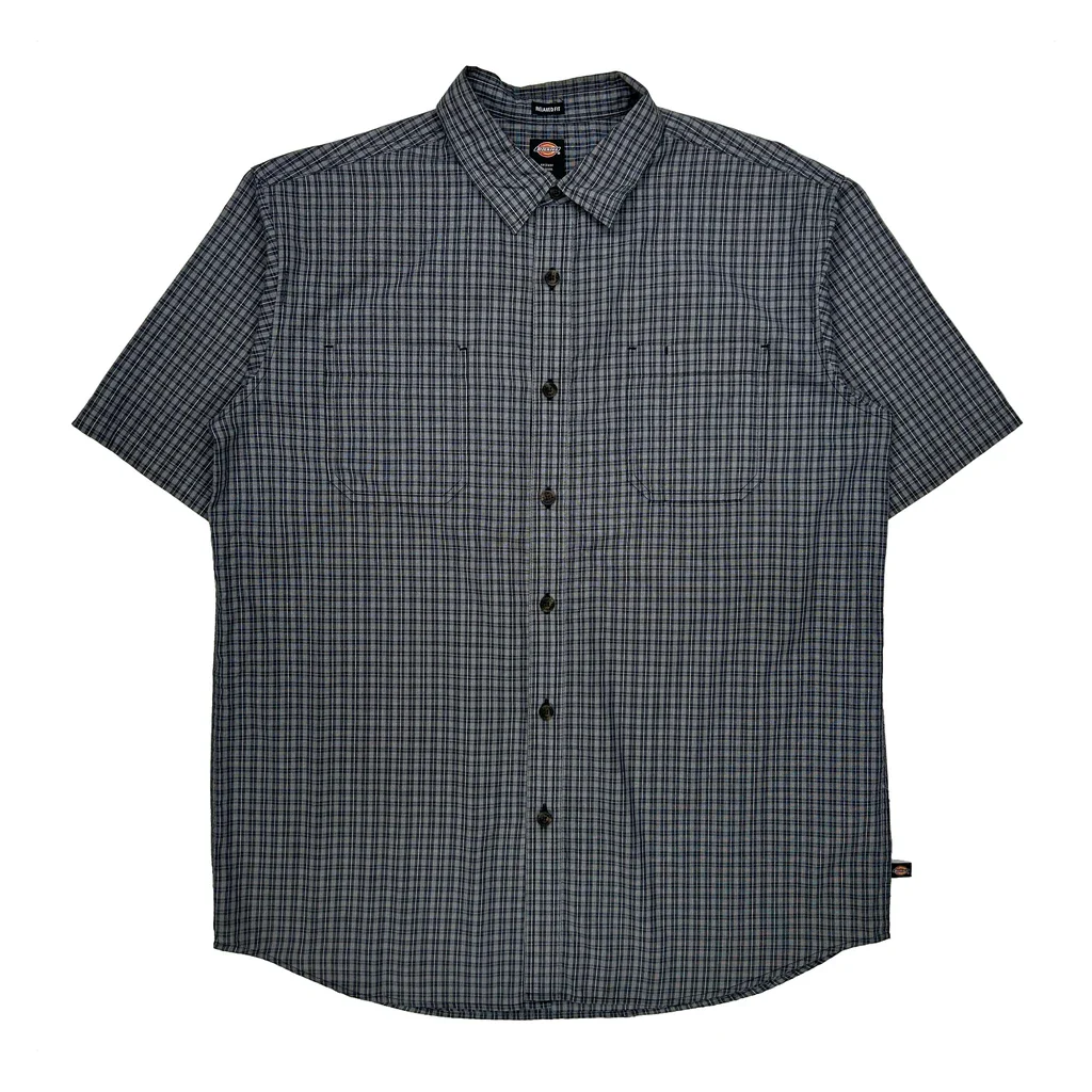Dickies Checked Short Sleeve Shirt - Medium Grey Cotton