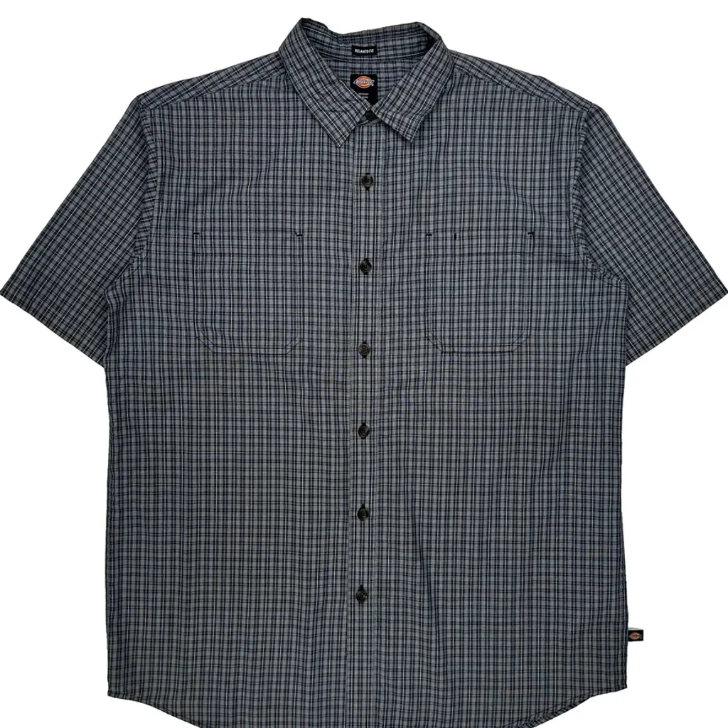 Dickies Checked Short Sleeve Shirt - Medium Grey Cotton - Image 4