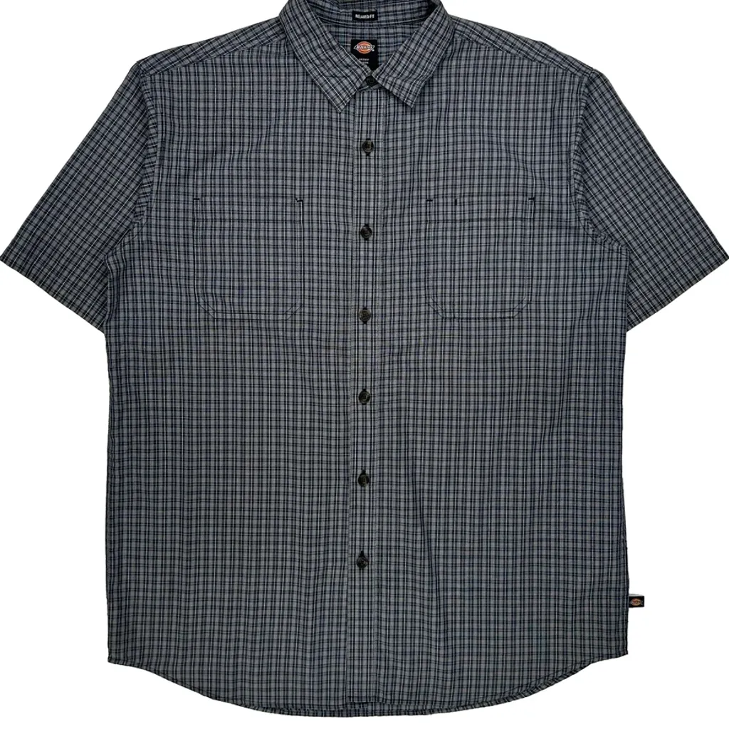 Dickies Checked Short Sleeve Shirt - Medium Grey Cotton - Image 5