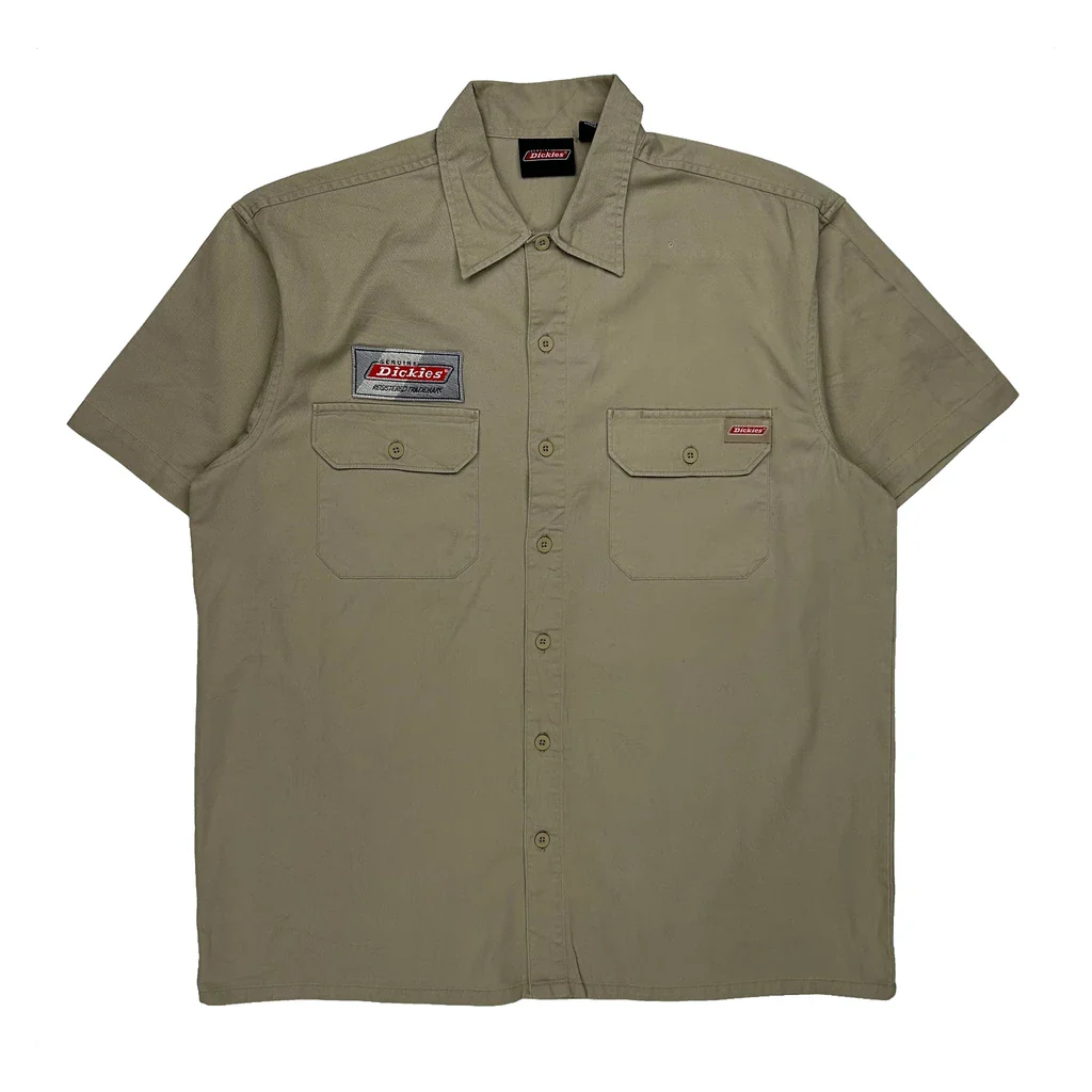 Dickies Short Sleeve Shirt - Large Khaki Cotton