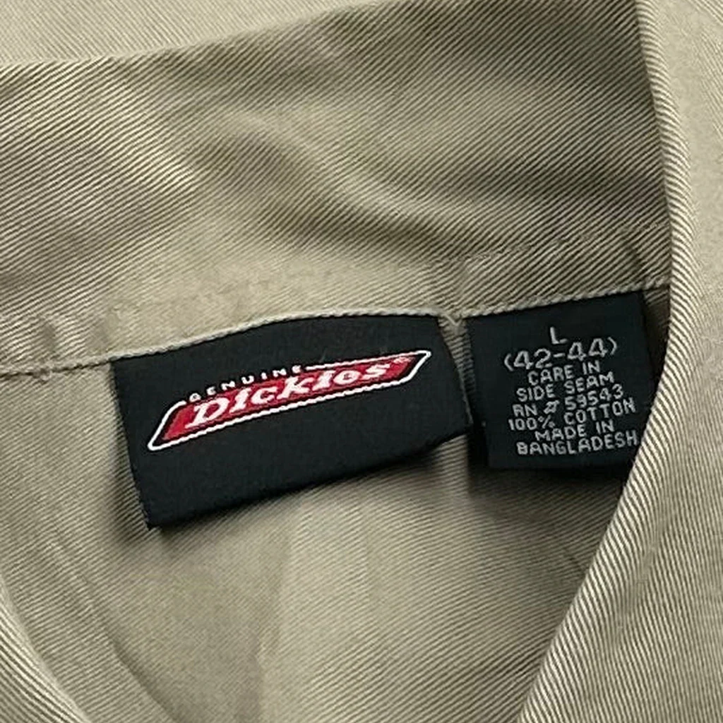 Dickies Short Sleeve Shirt - Large Khaki Cotton - Image 3