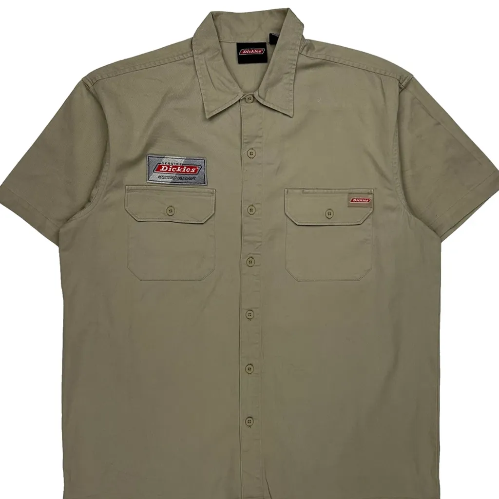 Dickies Short Sleeve Shirt - Large Khaki Cotton - Image 4