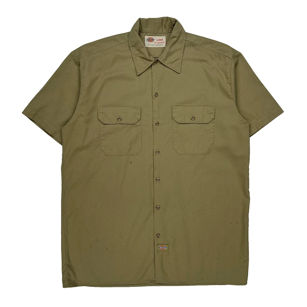 Dickies Short Sleeve Shirt - Large Khaki Polyester Blend