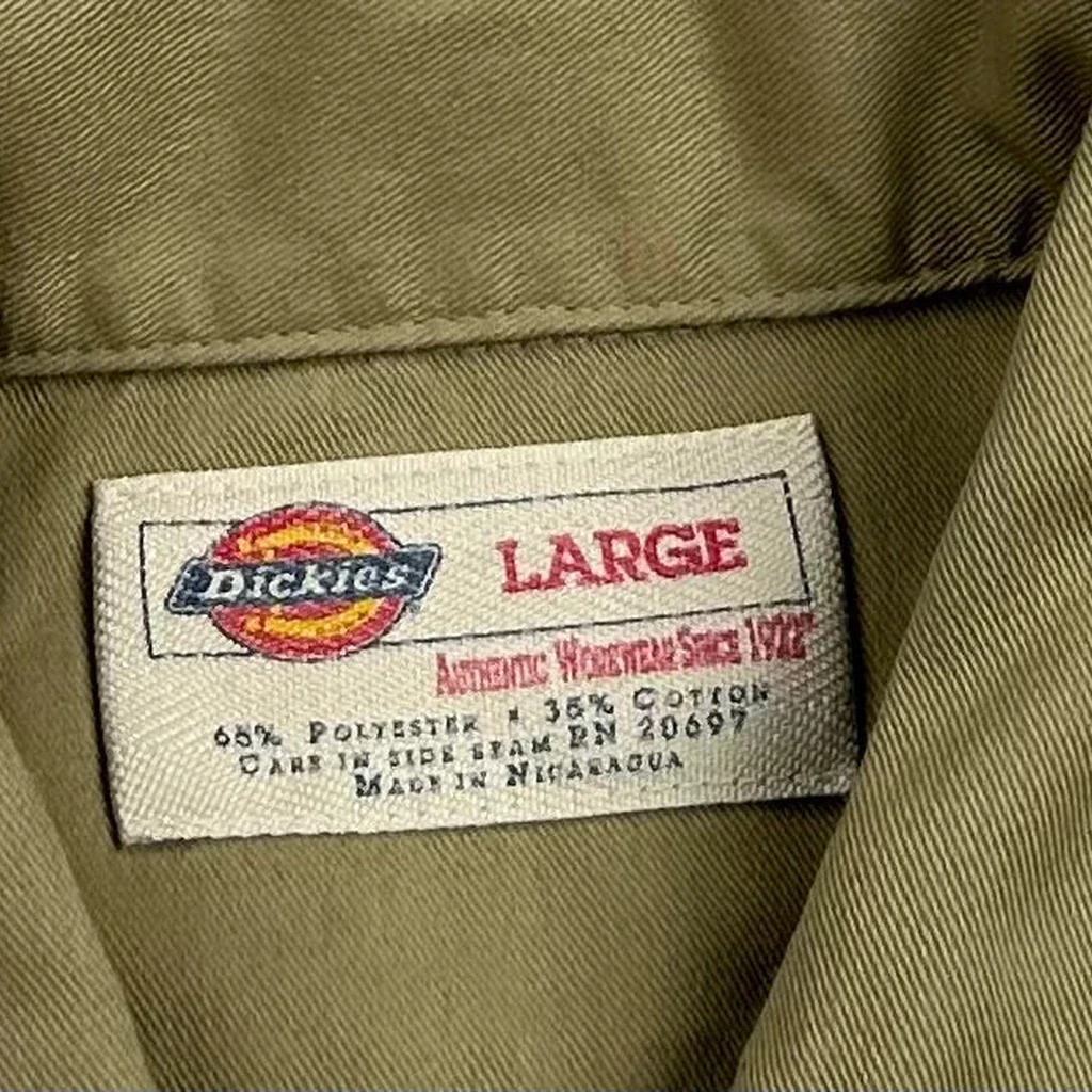 Dickies Short Sleeve Shirt - Large Khaki Polyester Blend - Image 3