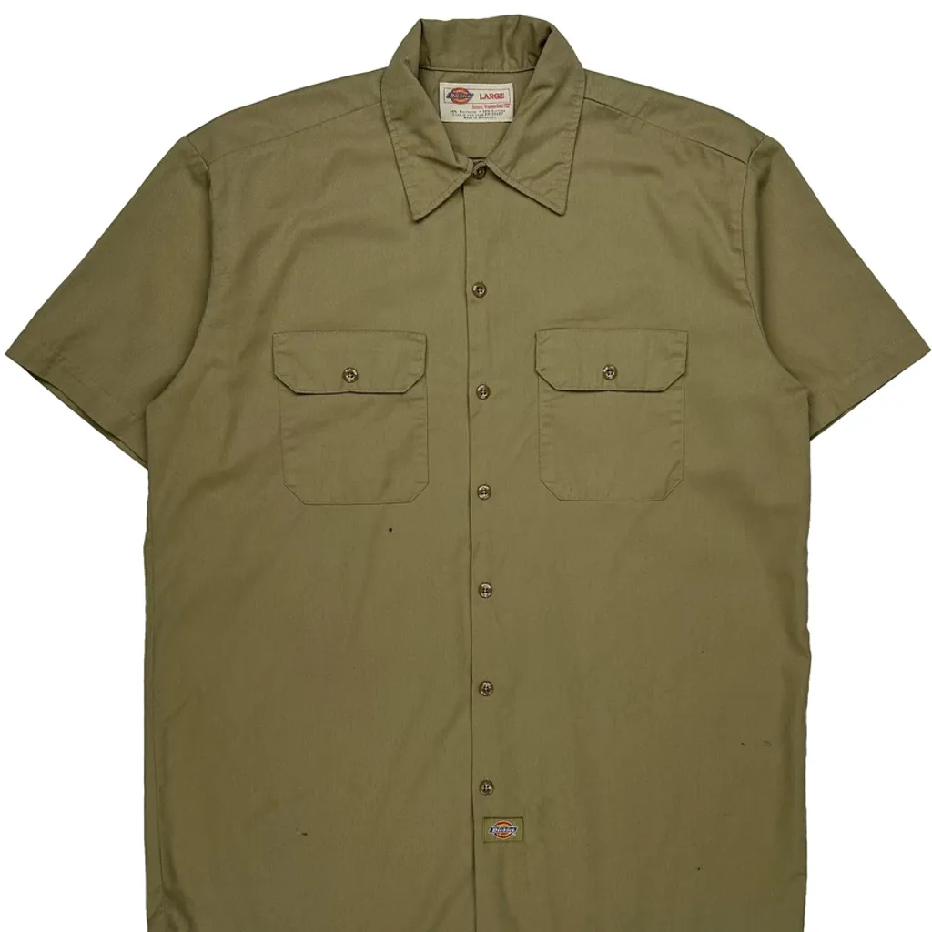 Dickies Short Sleeve Shirt - Large Khaki Polyester Blend - Image 4