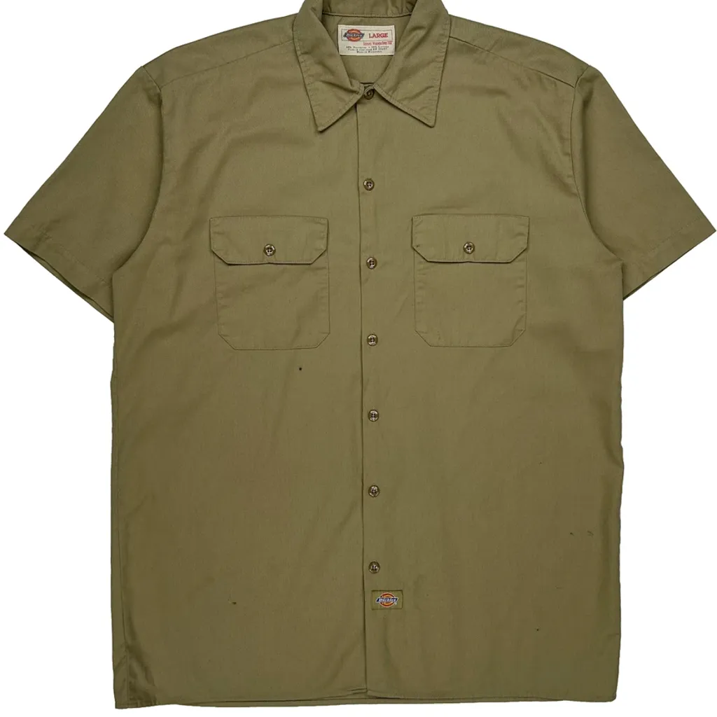 Dickies Short Sleeve Shirt - Large Khaki Polyester Blend - Image 5