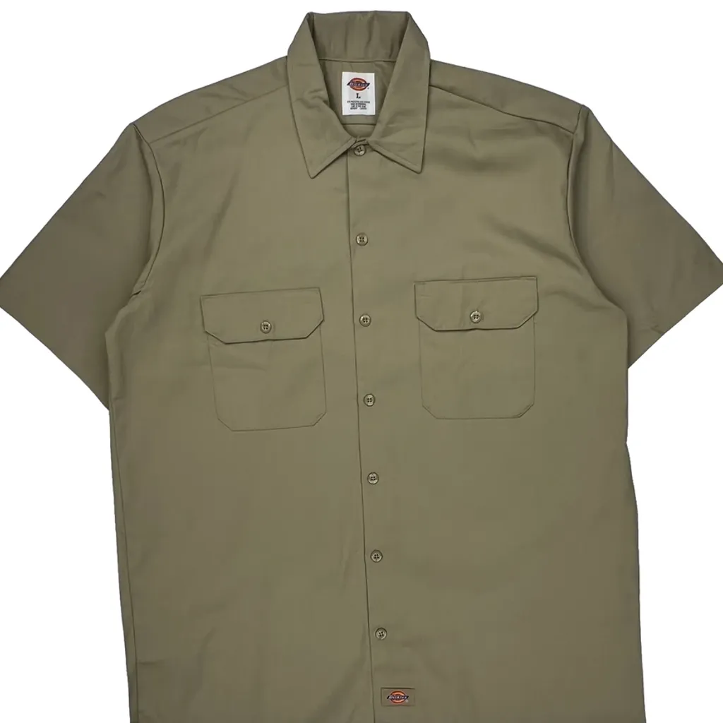 Dickies Short Sleeve Shirt - Large Khaki Polyester Blend - Image 4
