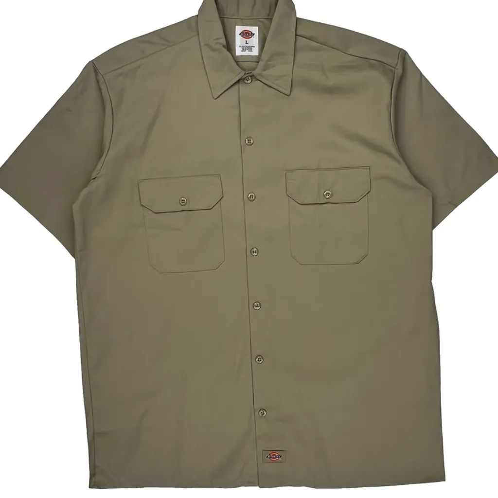 Dickies Short Sleeve Shirt - Large Khaki Polyester Blend - Image 5