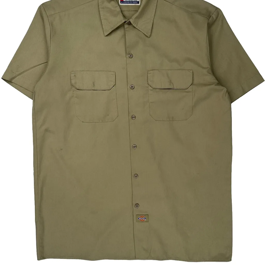 Dickies Short Sleeve Shirt - Large Khaki Polyester Blend - Image 6