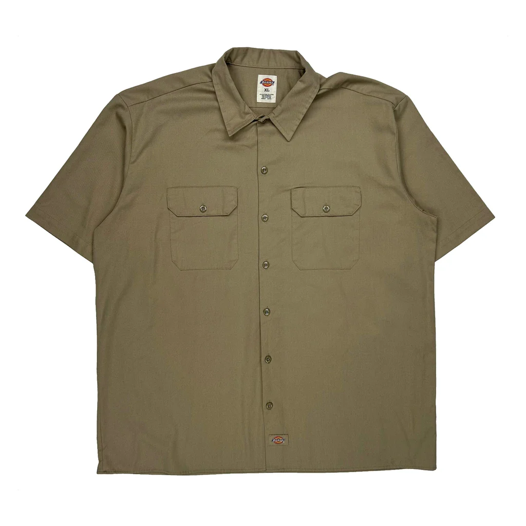 Dickies Short Sleeve Shirt - XL Khaki Polyester Blend