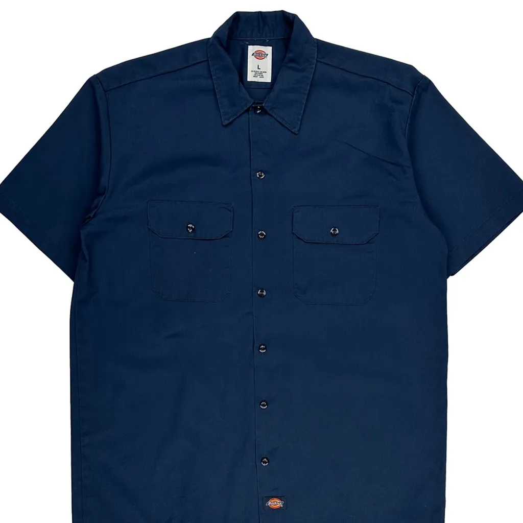 Dickies Short Sleeve Shirt - Large Navy Polyester Blend - Image 5