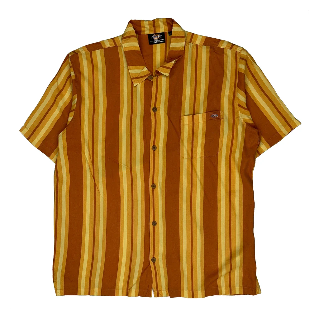 Dickies Striped Short Sleeve Shirt - XL Orange Cotton