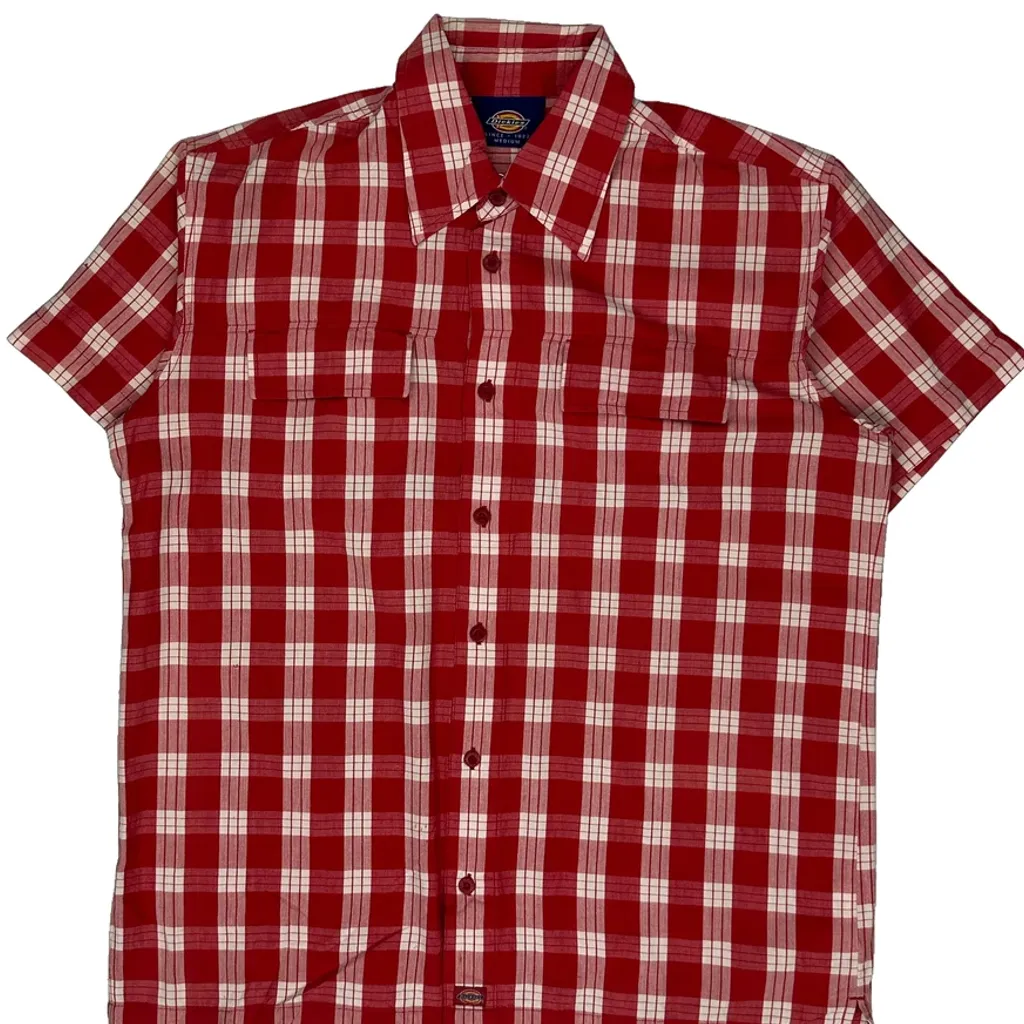 Dickies Checked Short Sleeve Shirt - Medium Red Cotton - Image 4