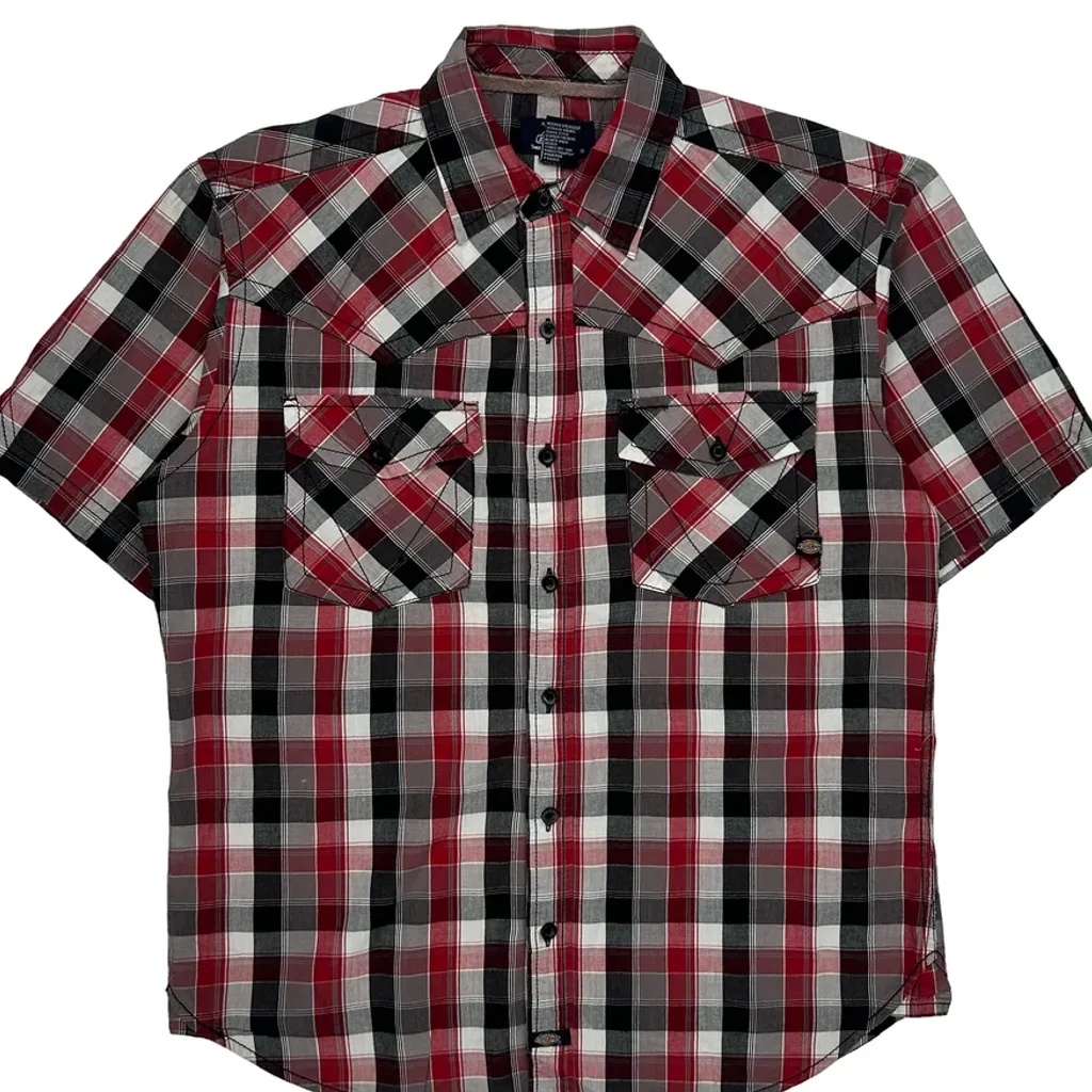Dickies Checked Short Sleeve Shirt - Small Red Cotton - Image 5