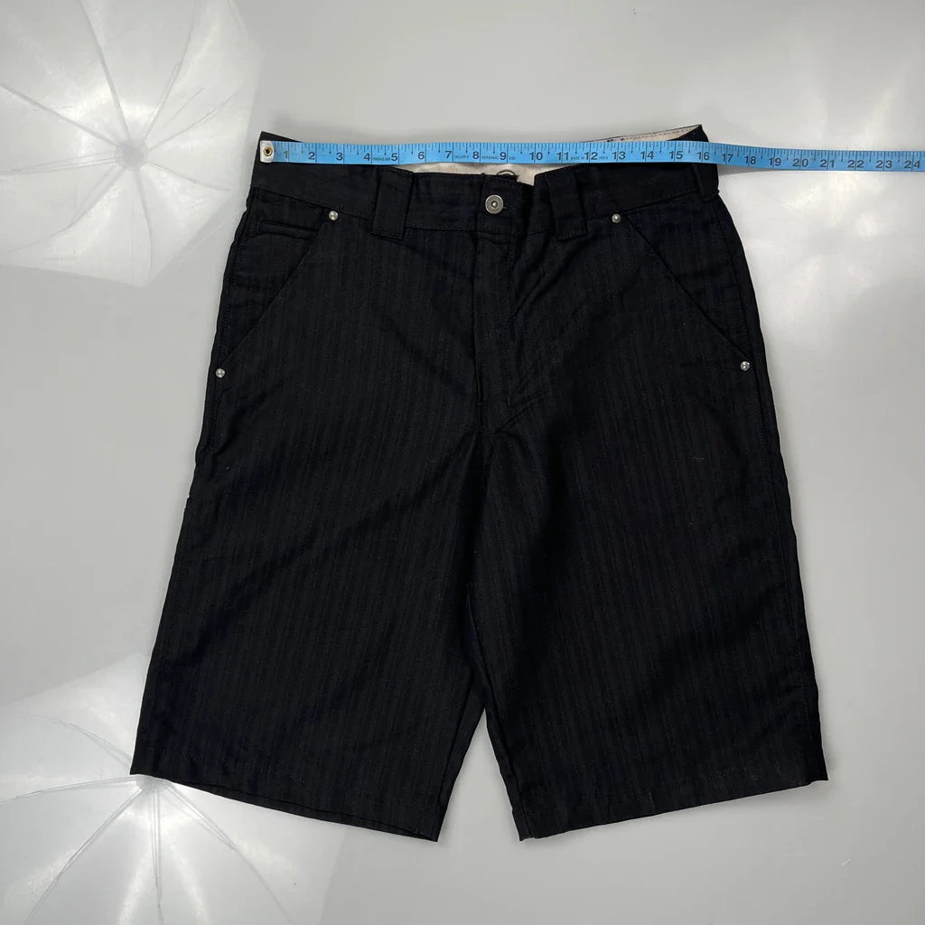 Dickies Pinstripe Shorts - 32W 13L Black Polyester - Image 3